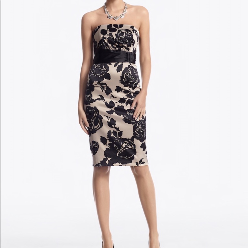 White House Black Market Rose-Print Satin Dress